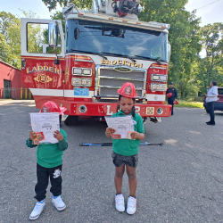 kids and fire truck